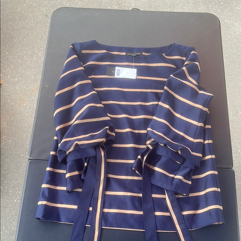 Banana Republic Navy and Beige Striped Blouse